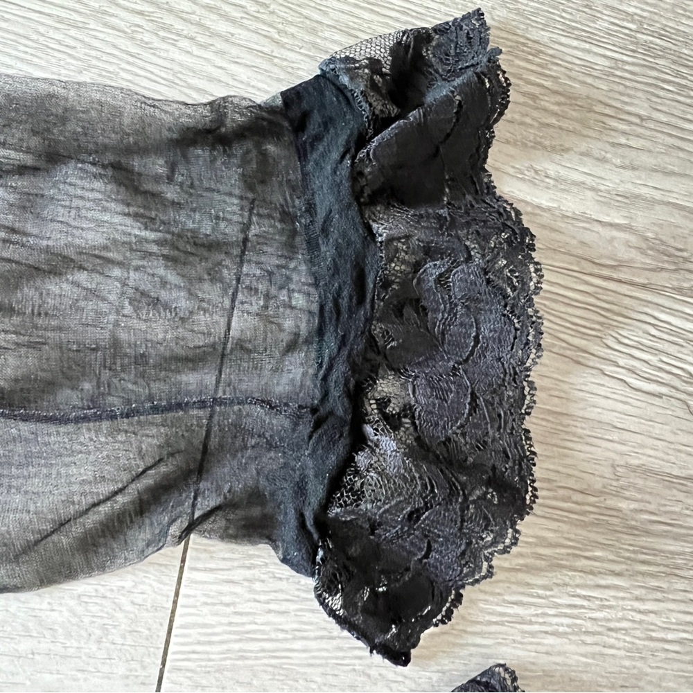 SHEER TIGHTS VICTORIA'S SECRETS Stockings Black Thigh-high Lace Top NEW - Picture 4 of 4